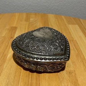 Vintage Metal Heart Shaped Jewelry Trinket Box Art Nouveau Style